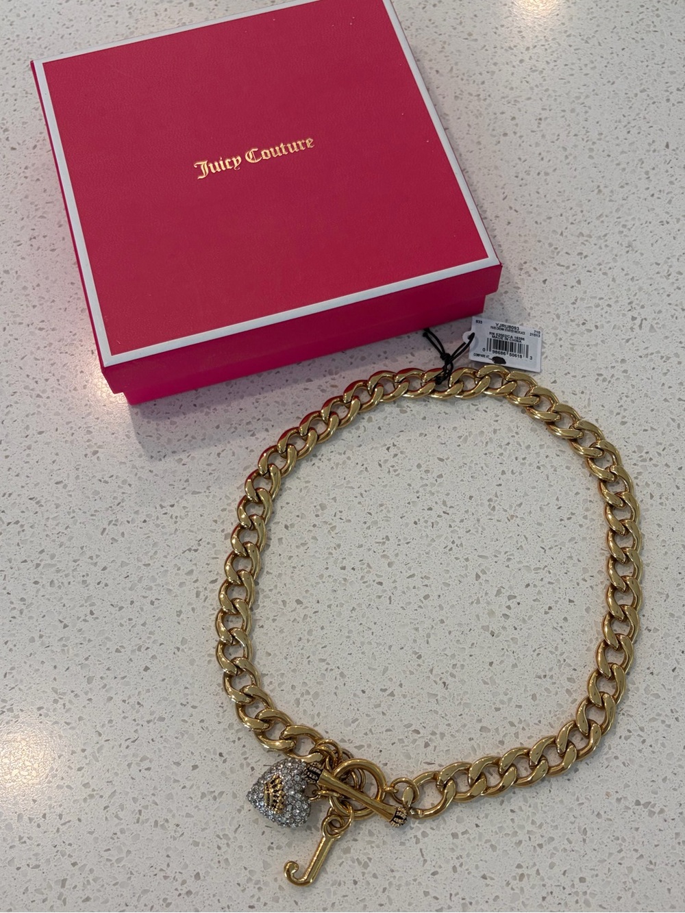 Juicy Couture Gold Crystal Heart Padlock Chain Necklace